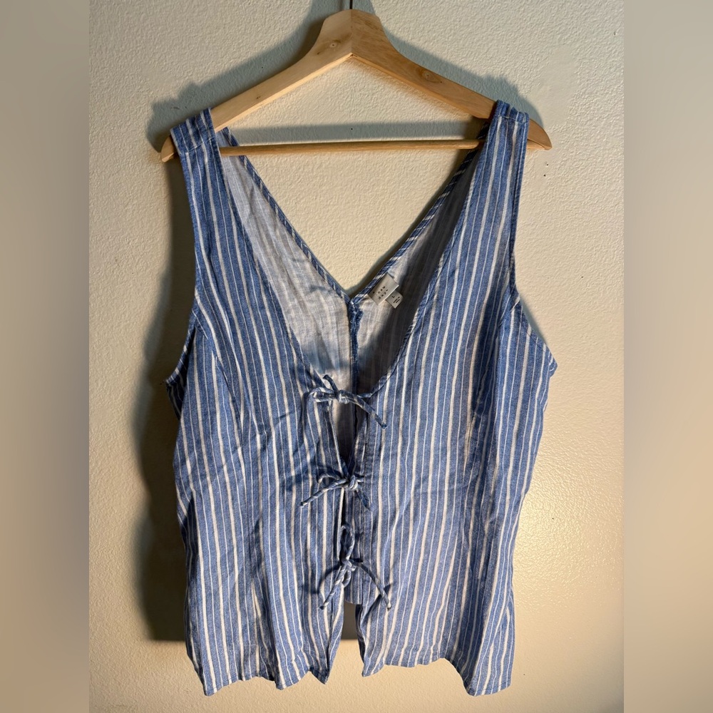 Blue & White Striped Tie Front Top (SOLD)